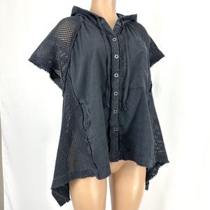 NWT FREE PEOPLE $148 BUTTON HOODIE MESH CUT OFF